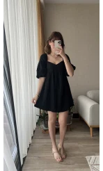 Mira Gofre Kumaş Siyah Elbise