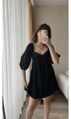 Mira Gofre Kumaş Siyah Elbise
