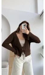 Mium Örgü Triko Hırka Acı Kahve Kod: 9038