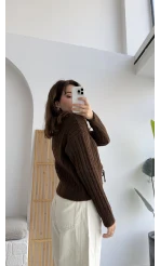 Mium Örgü Triko Hırka Acı Kahve Kod: 9038