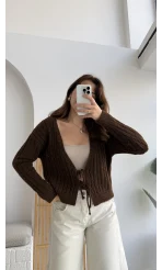 Mium Örgü Triko Hırka Acı Kahve Kod: 9038