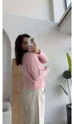 Mium Örgü Triko Hırka Pembe Kod: 9038