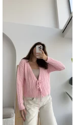 Mium Örgü Triko Hırka Pembe Kod: 9038