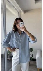 Modal Çizgili Mavi Gömlek