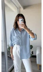 Modal Çizgili Mavi Gömlek
