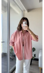 Modal Çizgili Pembe Gömlek