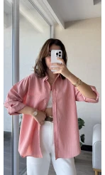 Modal Çizgili Pembe Gömlek