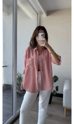 Modal Çizgili Pembe Gömlek