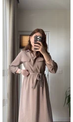 Modal Gömlek Elbise - Kahve