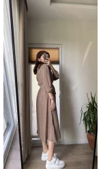Modal Gömlek Elbise - Kahve