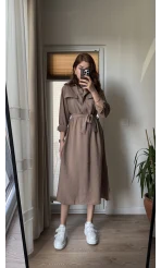 Modal Gömlek Elbise - Kahve