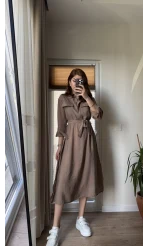 Modal Gömlek Elbise - Kahve