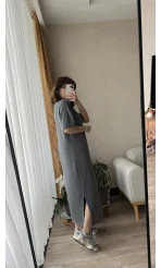 Modal Gri Uzun Elbise