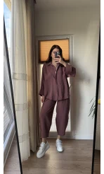 Modal Kumaş Gömlek Pantolon Takım - Tarçın