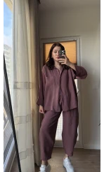 Modal Kumaş Gömlek Pantolon Takım - Tarçın