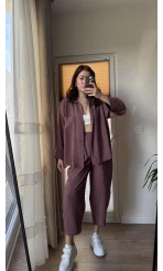 Modal Kumaş Gömlek Pantolon Takım - Tarçın
