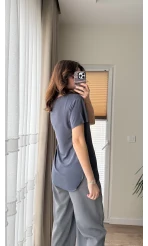 Modal Oys Etiketli V Yaka T-Shirt Antrasit