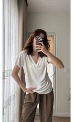 Modal Oys Etiketli V Yaka T-Shirt Beyaz