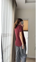 Modal Oys Etiketli V Yaka T-Shirt Bordo