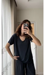 Modal Oys Etiketli V Yaka T-Shirt Lacivert