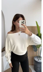 Moira Kayık Yaka Yarasa Kol Bluz - Beyaz