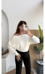 Moira Kayık Yaka Yarasa Kol Bluz - Beyaz