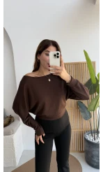 Moira Kayık Yaka Yarasa Kol Bluz - Kahverengi