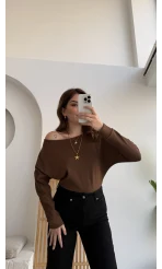 Moira Kayık Yaka Yarasa Kol Bluz - Kahverengi