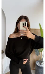 Moira Kayık Yaka Yarasa Kol Bluz - Siyah
