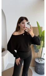 Moira Kayık Yaka Yarasa Kol Bluz - Siyah