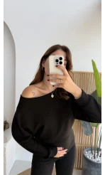 Moira Kayık Yaka Yarasa Kol Bluz - Siyah