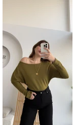Moira Kayık Yaka Yarasa Kol Bluz - Yağ Yeşili