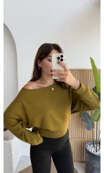 Moira Kayık Yaka Yarasa Kol Bluz - Yağ Yeşili