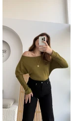 Moira Kayık Yaka Yarasa Kol Bluz - Yağ Yeşili
