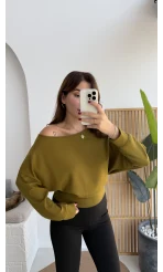 Moira Kayık Yaka Yarasa Kol Bluz - Yağ Yeşili