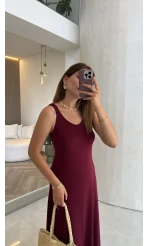 Moledro Askılı Modal Elbise - Bordo - Kod: 148