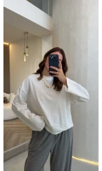Molina Bisiklet Yaka Basıc Sweatshirt - Beyaz - Kod: 4886