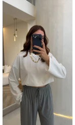 Molina Bisiklet Yaka Basıc Sweatshirt - Beyaz - Kod: 4886