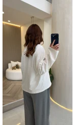 Molina Bisiklet Yaka Basıc Sweatshirt - Beyaz - Kod: 4886