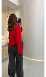 Molina Bisiklet Yaka Basıc Sweatshirt - Kırmızı - Kod: 4886