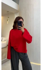 Molina Bisiklet Yaka Basıc Sweatshirt - Kırmızı - Kod: 4886