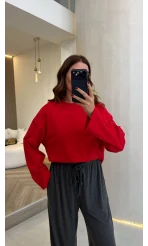 Molina Bisiklet Yaka Basıc Sweatshirt - Kırmızı - Kod: 4886