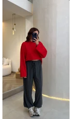 Molina Bisiklet Yaka Basıc Sweatshirt - Kırmızı - Kod: 4886