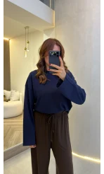 Molina Bisiklet Yaka Basıc Sweatshirt - Lacivert - Kod: 4886