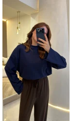 Molina Bisiklet Yaka Basıc Sweatshirt - Lacivert - Kod: 4886