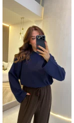 Molina Bisiklet Yaka Basıc Sweatshirt - Lacivert - Kod: 4886