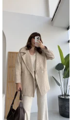 Monica Balık Sırtı Desen Kaban Camel