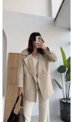 Monica Balık Sırtı Desen Kaban Camel