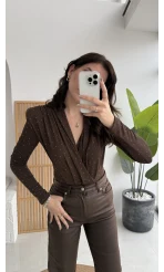 Monica Vatkalı Taşlı Bodysuit Kahverengi