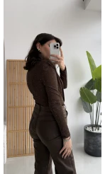 Monica Vatkalı Taşlı Bodysuit Kahverengi